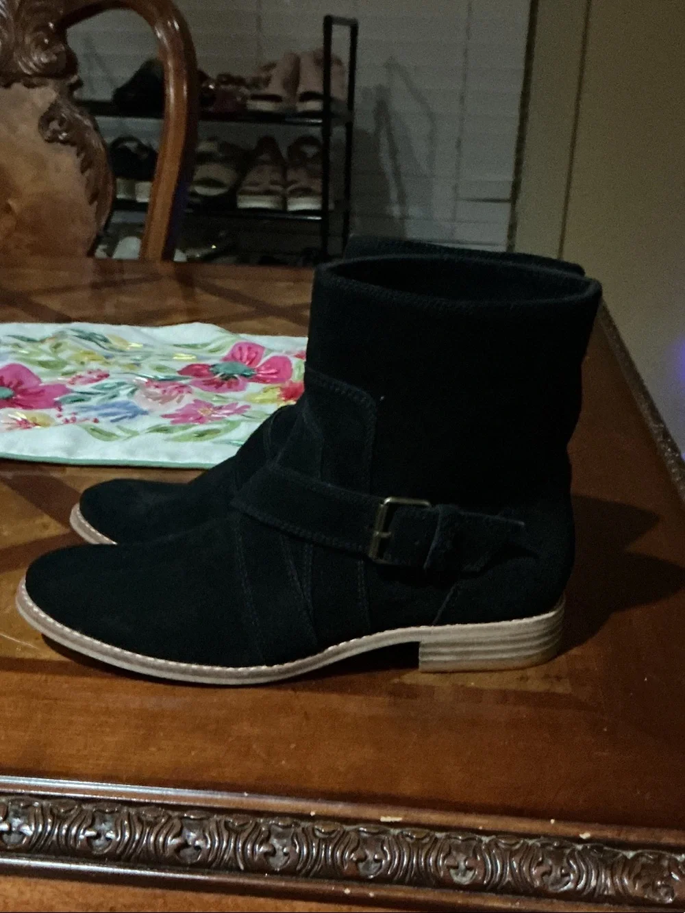 Splendid Black Suede Buckle Wrap Ankle Booties